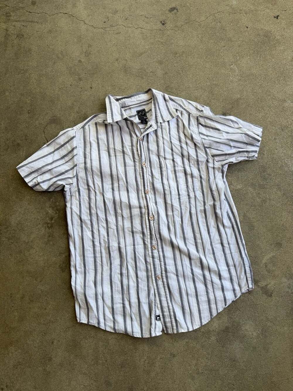 Y2K Anchor Blue Striped Short Sleeve Button Down Shirt Size Large